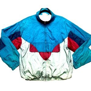 Vintage Gitano Jacket Mens Large Blue Color Block Nylon Windbreaker Full Zip